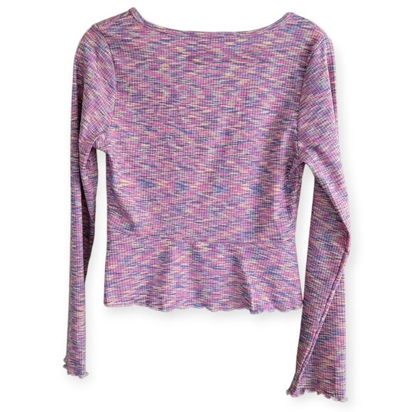 Lisa Says Gah Pink Lavender Spacedye Tie-Up Top M - Picture 3 of 10